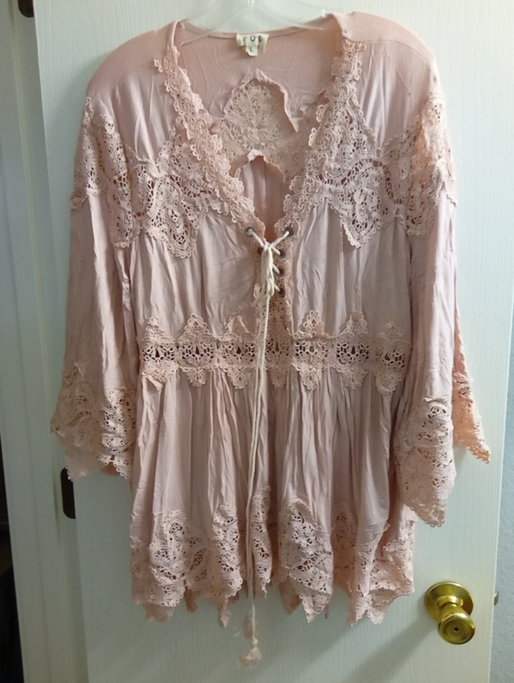 POL Blush Pink Lace-Trim Peasant Robe